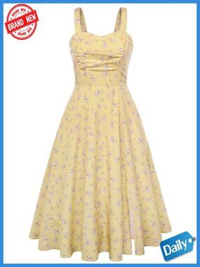 Vintage 1950s Sleeveless Flowy Ruched Midi Tea Party Dress